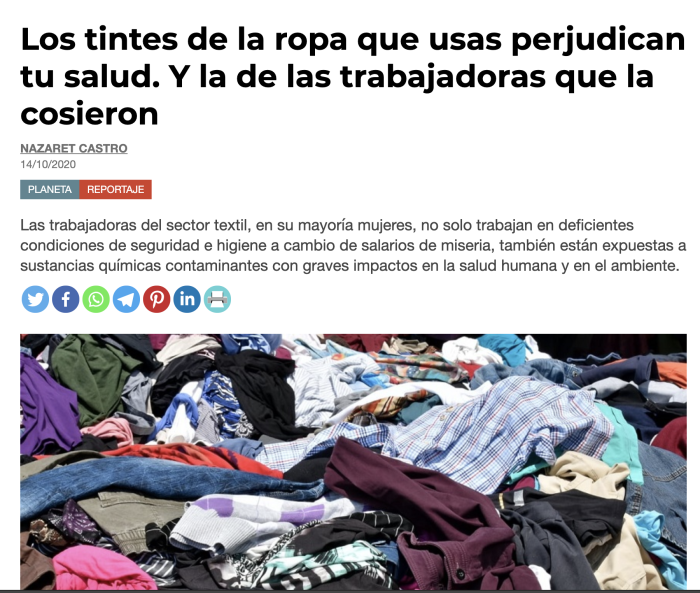 Los tintes de la ropa que usas perjudican tu salud. Y la de las trabajadoras que la cosieron